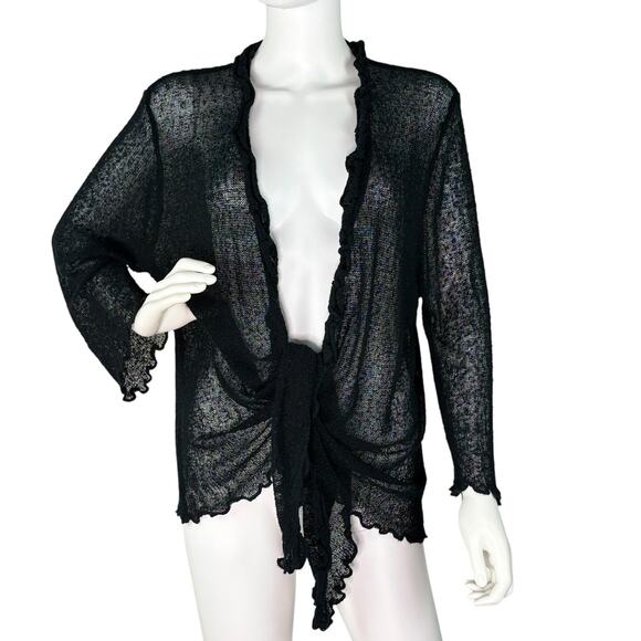 Ethyl Sweaters - Ethyl Sheer Open Cardigan Ruffle Fairy Boho Lagenlook Whimsygoth Size L